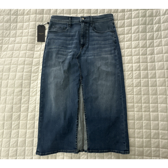 Rag & Bone Skirt Womens 34 Denim Clare Midi Front Slit Medium Wash Casual Boho - Picture 1 of 12
